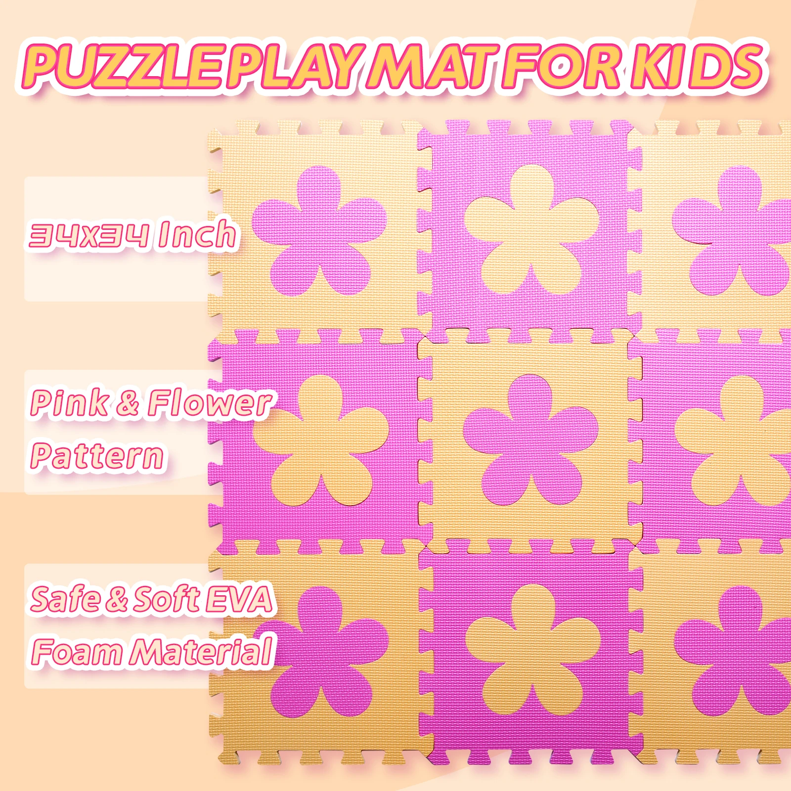 

9Pcs/set Square Interlocking with Puzzle Pattern Floor Mat Foam Multi-coloured Indoor Play Random pattern color Room Decoration
