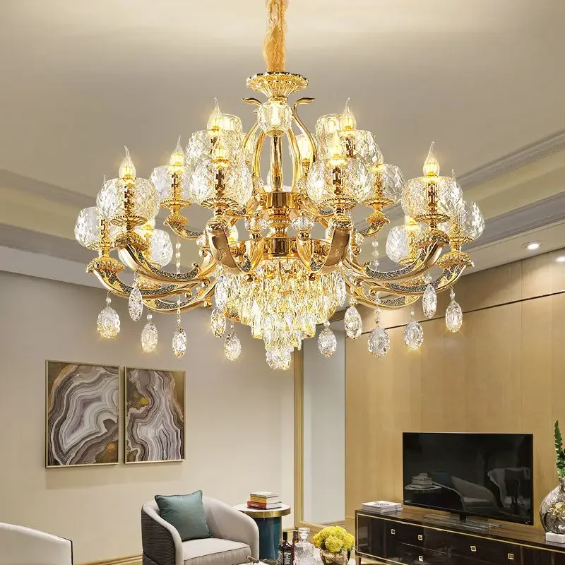 

LED Modern Golden Crystal Chandelier European Luxury Hanging Light Lamp Fixture Lustre for Home Living Room Kitchen Hall Lighs