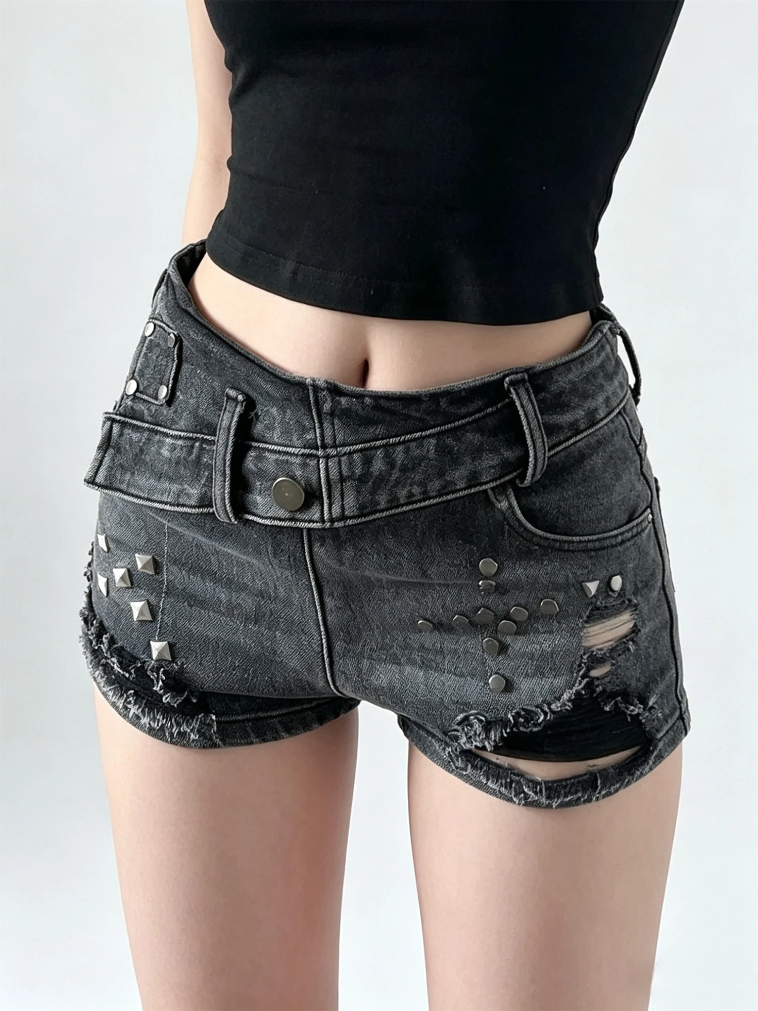 

Women's Black Gothic Emo Y2K Low Waist Denim Shorts Hip Hot Micro Jeans Pants Gyaru Slim Sexy Short Jeans Streetwear Summer 2026