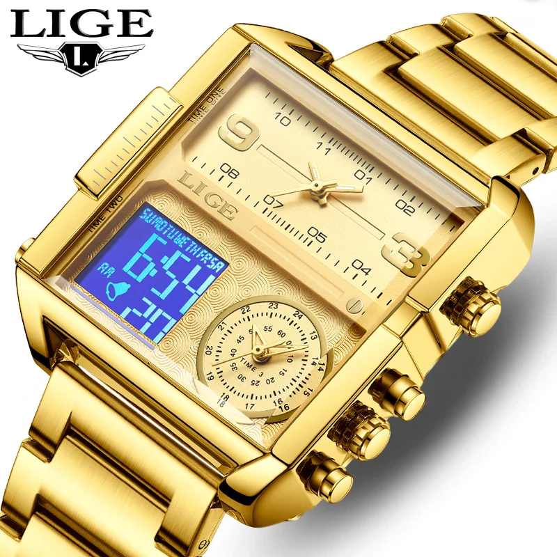 

LIGE модные мужские наручные часы водостойкие светящиеся мужские часы с датой недели цифровые многофункциональные роскошные кварцевые мужские часы + подарочная коробка