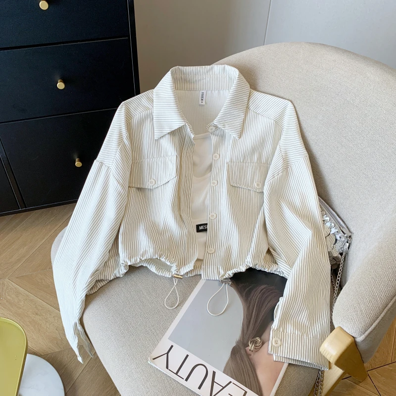 

Emily Clud Recommended Women's ort Striped irt Spring Autumn Design Dstring Open Cardigan Outerwear Top Warm Thi Lon...