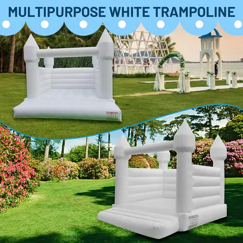 Stock Casa de rebote blanca de PVC de 10/13 pies, castillo inflable para interiores y exteriores para niños y adultos, castillo de salto para fiesta y boda
