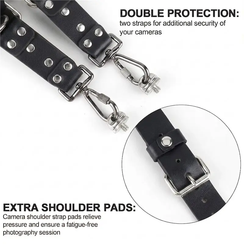 Delicate texture-Portable Harness Double Shoulder Camera Strap Adjustable Leather Camera Shoulder Belt Outdoor Photography Tools