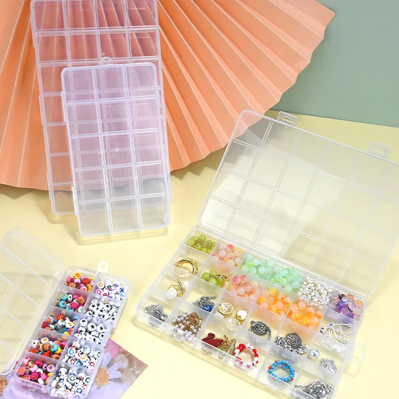 

10/15/24/28 Slots Rectangle Plastic Storage Box Jewelry Storage Box Nail Art Organizer Rhinestone Beads Earrings Case Container