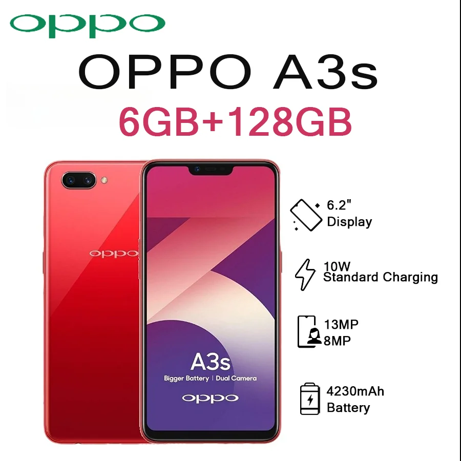 OPPO A3s 6GB+128GB 13MP HD Cam 4230mAh Long Lasting Battery 4G LTE New Arrival EU/US Dual SIM Unlocked Smartphone