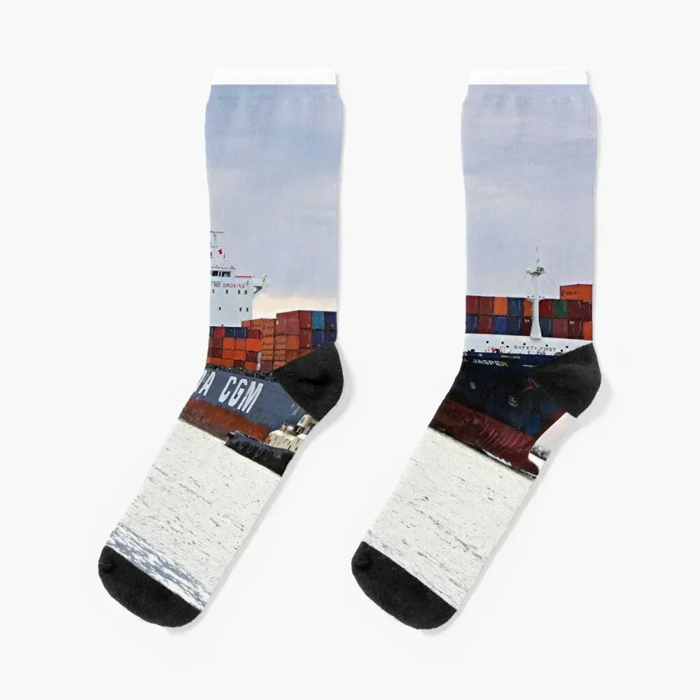 

Container cargo ship and tug Socks Stockings man retro winter thermal Luxury Woman Socks Men's