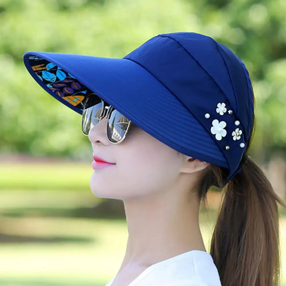 Womens Ladies Summer Wide Brim Foldable Sun Hat Anti-UV Beach Visor Caps Hats Summer Sun Hats Hiking Camping