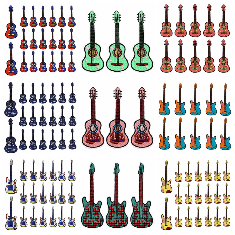 10 teile/satz Großhandel Musik Gitarre Applique Eisen Auf Patches Für Kleidung Aufkleber Cartoon Gestickte Patches Auf Kleidung Abzeichen