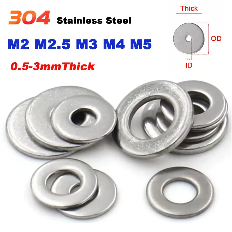 304 Stainless Steel Flat Washer Gasket Extra Large Size M2-M36 ID 0.5-10MM Thickness Metal Gasket