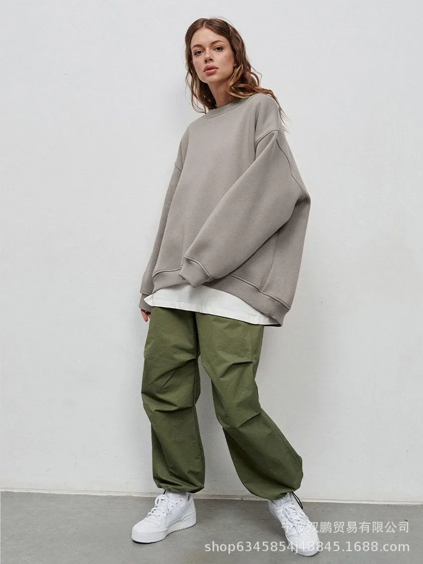 Pullover Loose Fit Hoodie Casual with Crew Neck Long Sleeve Standard Length Single Pullover Closure Japanese Korean Women Hoodie