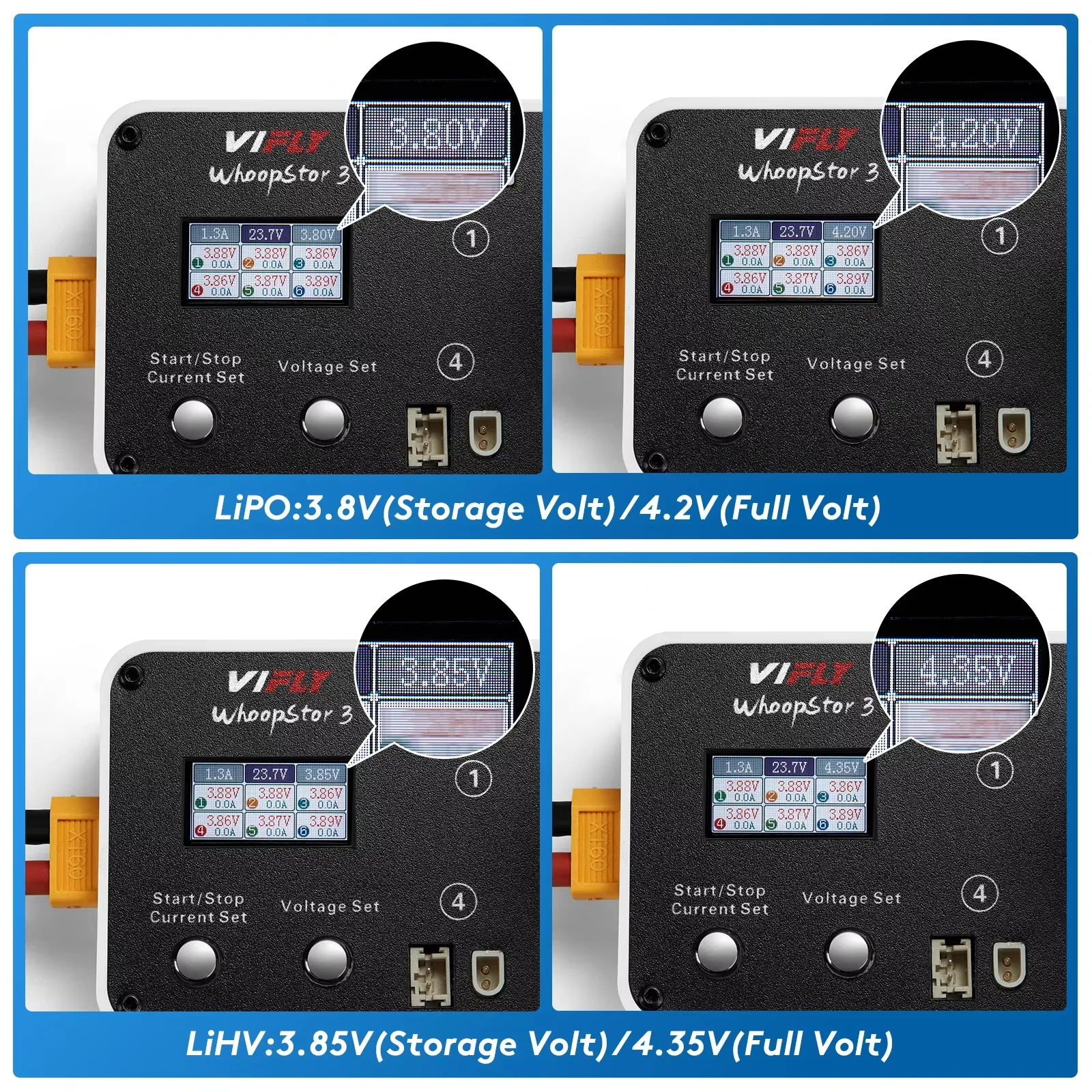 NEW VIFLY WhoopStor 3 V3 6 Ports 1S LIPO Battery Charger Discharger Storage Function for FPV Tinywhoop 4.2V 4.35V BT2.0 PH2.0 view 6