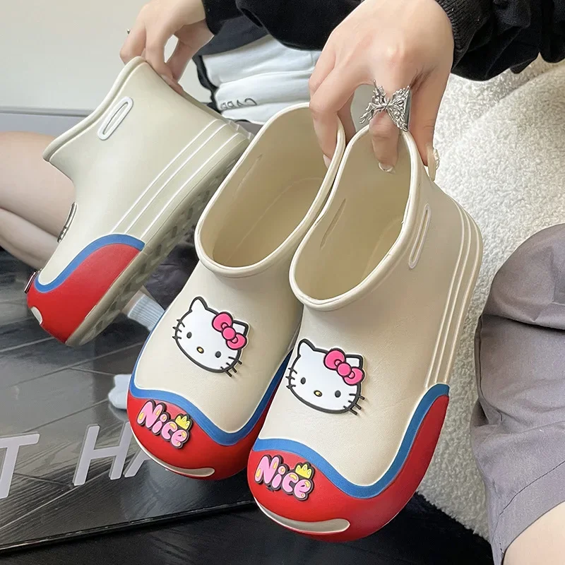 Sanrio Hello Kitty śliczne kalosze damskie buty do wody EVA Cartoon wodoodporny antypoślizgowy Trend buty do chodzenia na co dzień botki