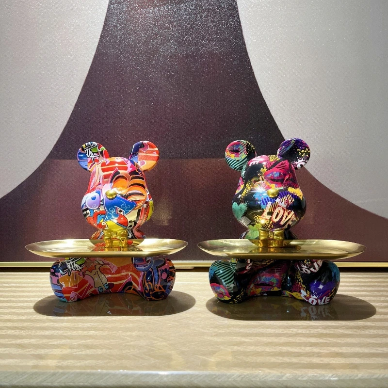 العصرية الملونة الكتابة على الجدران الدب مجردة الراتنج تخزين تمثال لطيف خربش الحيوان المنظم حامل مكتب للمنزل مكتب الحلي