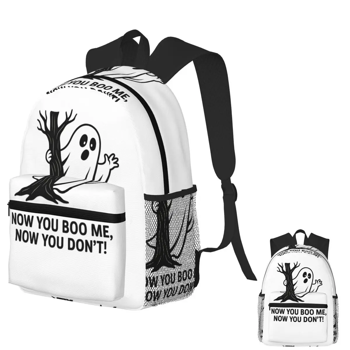 

Now You Boo Me, Now You Don't Halloween Funny Ghost With Tree Backpack School Bag Hiking Travel Daypack Bookbag Shoulder Bags