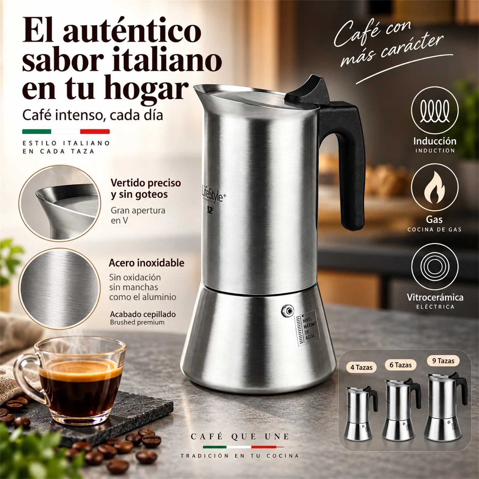 Cafetière italienne en acier inoxydable pour cuisinière à induction et ...