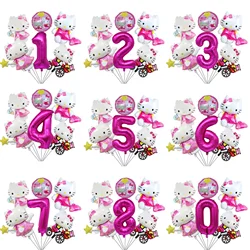 6 Pcs Hello Kitty Themed Birthday Party Decoration Supplies Kawaii KT Cats 0-9 Numbers Foil Balloons Baby Shower Girls Gift Toys