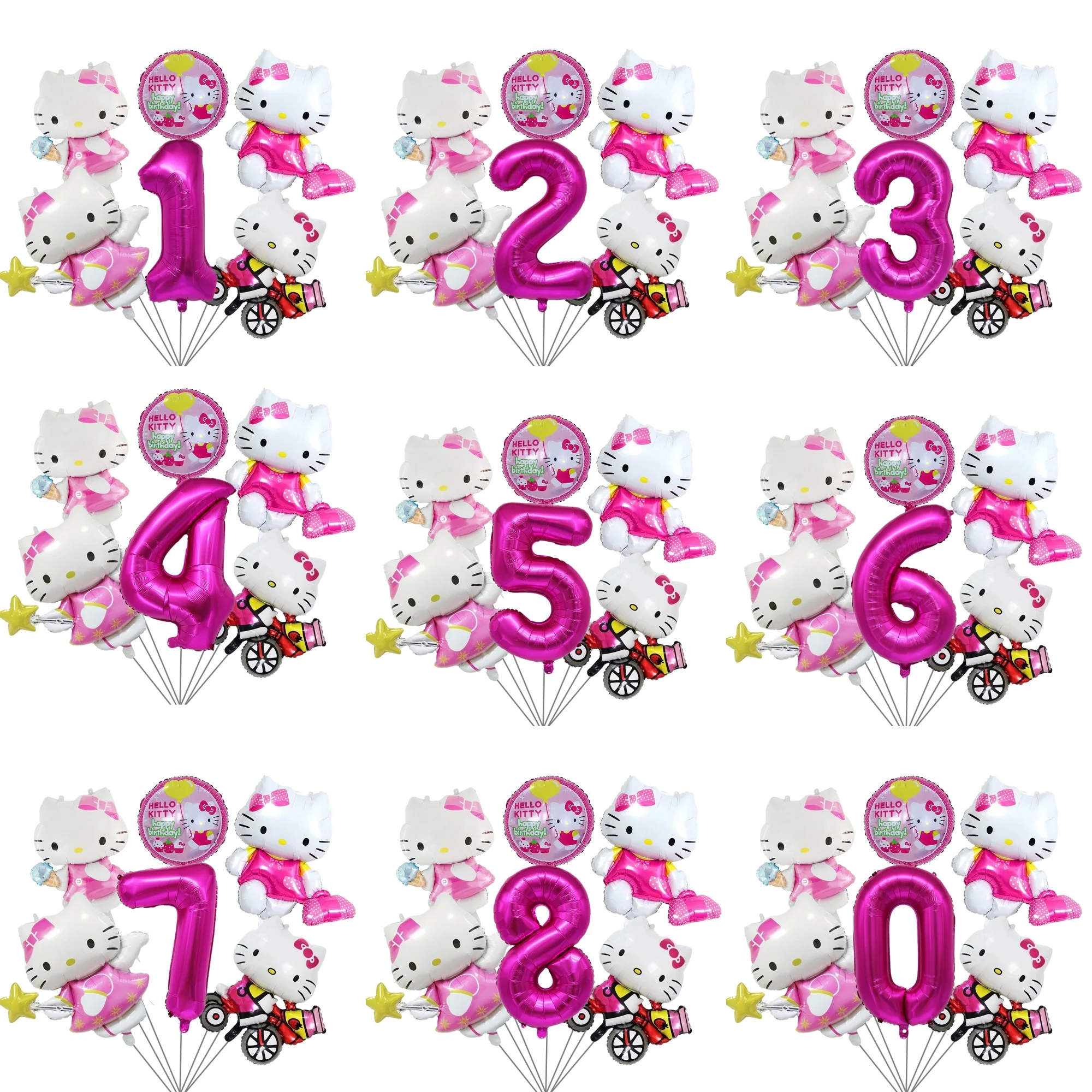6 szt. Dekoracje na przyjęcie urodzinowe w stylu Hello Kitty, urocze balony foliowe z cyframi 0-9 z motywem kotów KT, prezent dla dziewczynek na baby shower, zabawki.