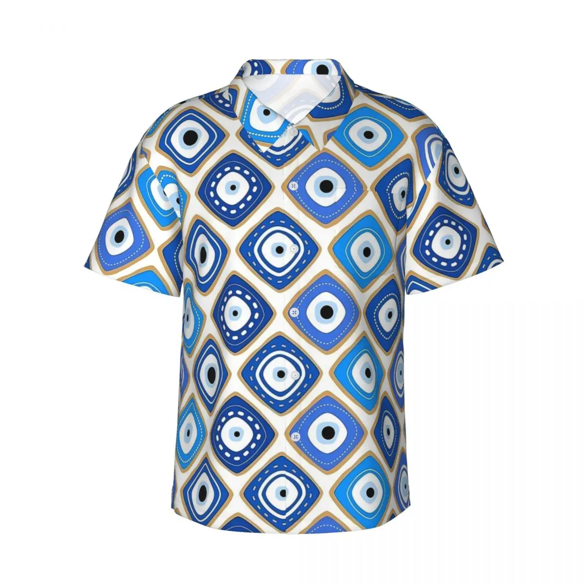 

Blue Evil Eye Print Beach Shirt Summer Casual Shirts Men Novelty Blouses Short Sleeve Stylish Printed Top