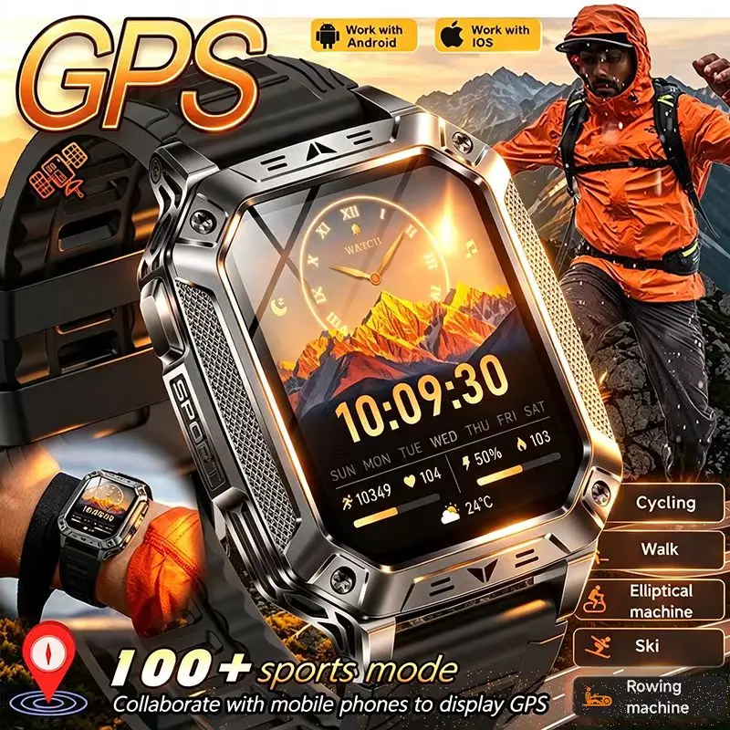 2026 New Military Outdoor 10ATM Waterproof Diving Smart Watch Men Heart Rate Monitor LED Flashlight Bluetooth Call Fitness Watch