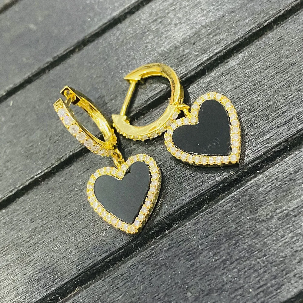Hot Sale 18K Real Gold Plating Luxe Koper Ingelegde Zirkoon Hart Oorringen Elegante Sweet Dames Koreaanse Sieraden Oorbellen