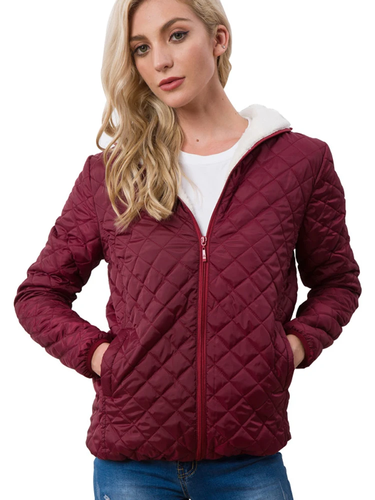 

Vangull Wine Red Warm Cotton Parkas Women Winter Long Sleeve Hooded Jacket Female Short Slim Velvet Casual Ladies Outerwear