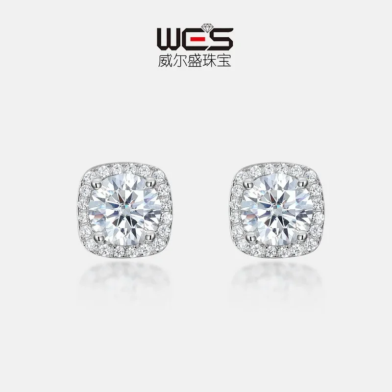 Sparkling Moissanite Earrings, 18K Gold, Full of Colored Baby Stones, PT950 Platinum Earrings, Elegant