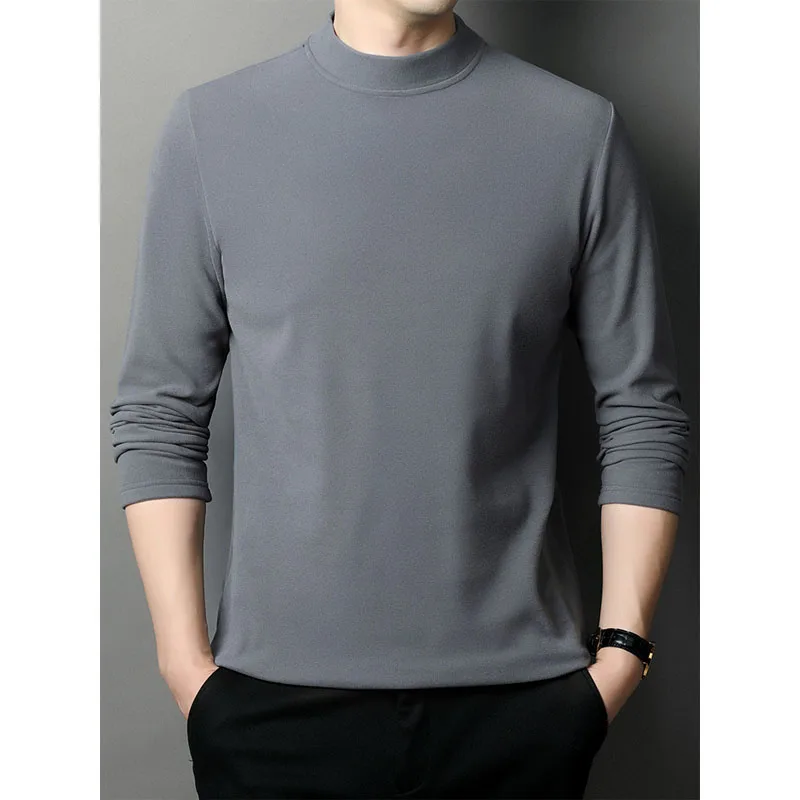 

Men's Clothing Simplicity Fashion Versatile Autumn and Winter New High Neck Long Sleeve Solid Color Temperament Casual Pullover