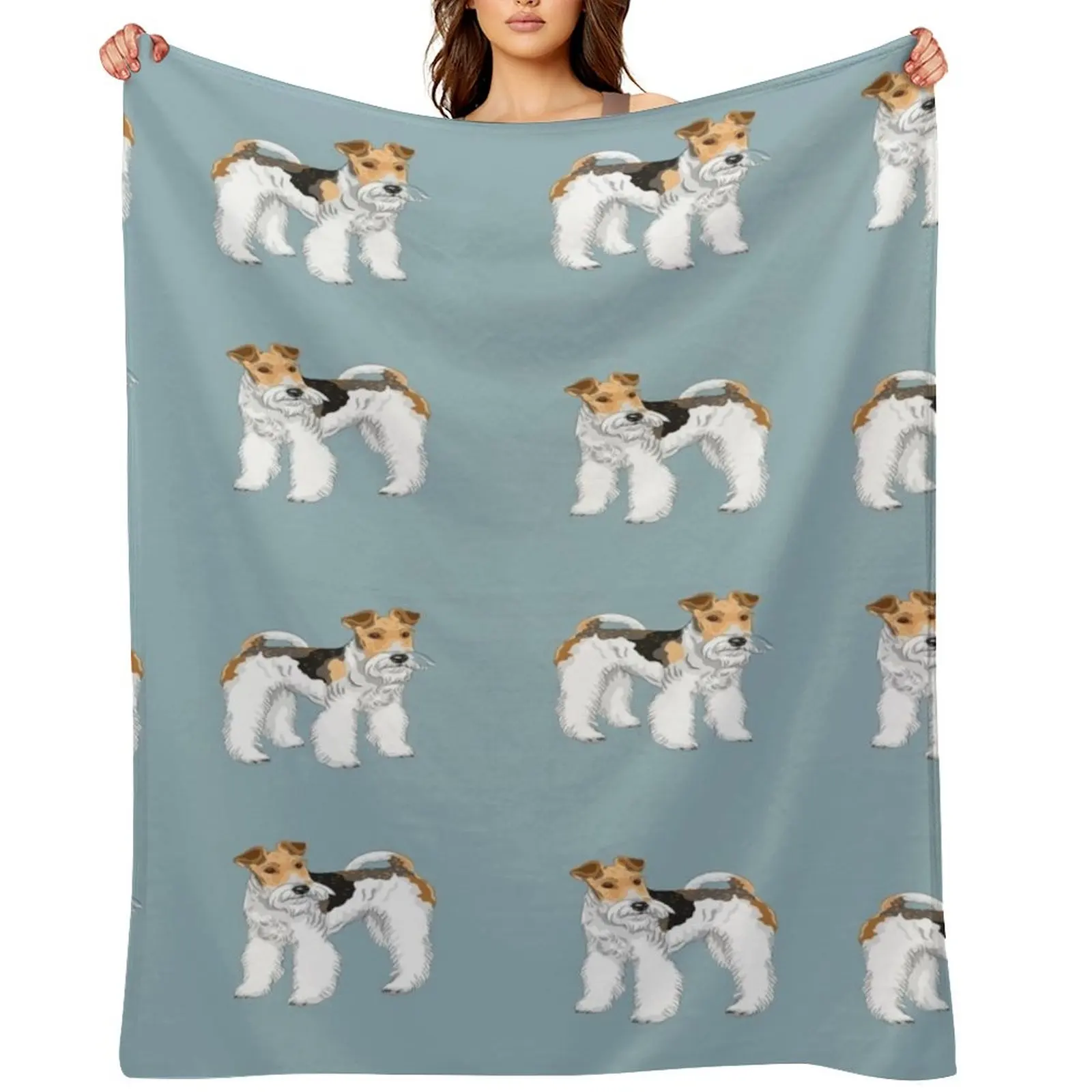 Retro Wire Haired Fox Terrier Design Throw Blanket Custom Flannels Decorative Beds Softest Blankets