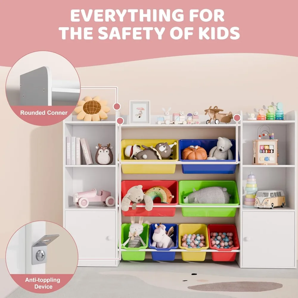 Pengatur Penyimpanan Mainan Anak-anak dengan 8 Tempat Mainan Dapat Dilepas, Pengatur Mainan 4 Tingkat dengan 6 Kubi Penyimpanan, Rak Buku Anak-anak dan Penyimpanan Mainan untuk