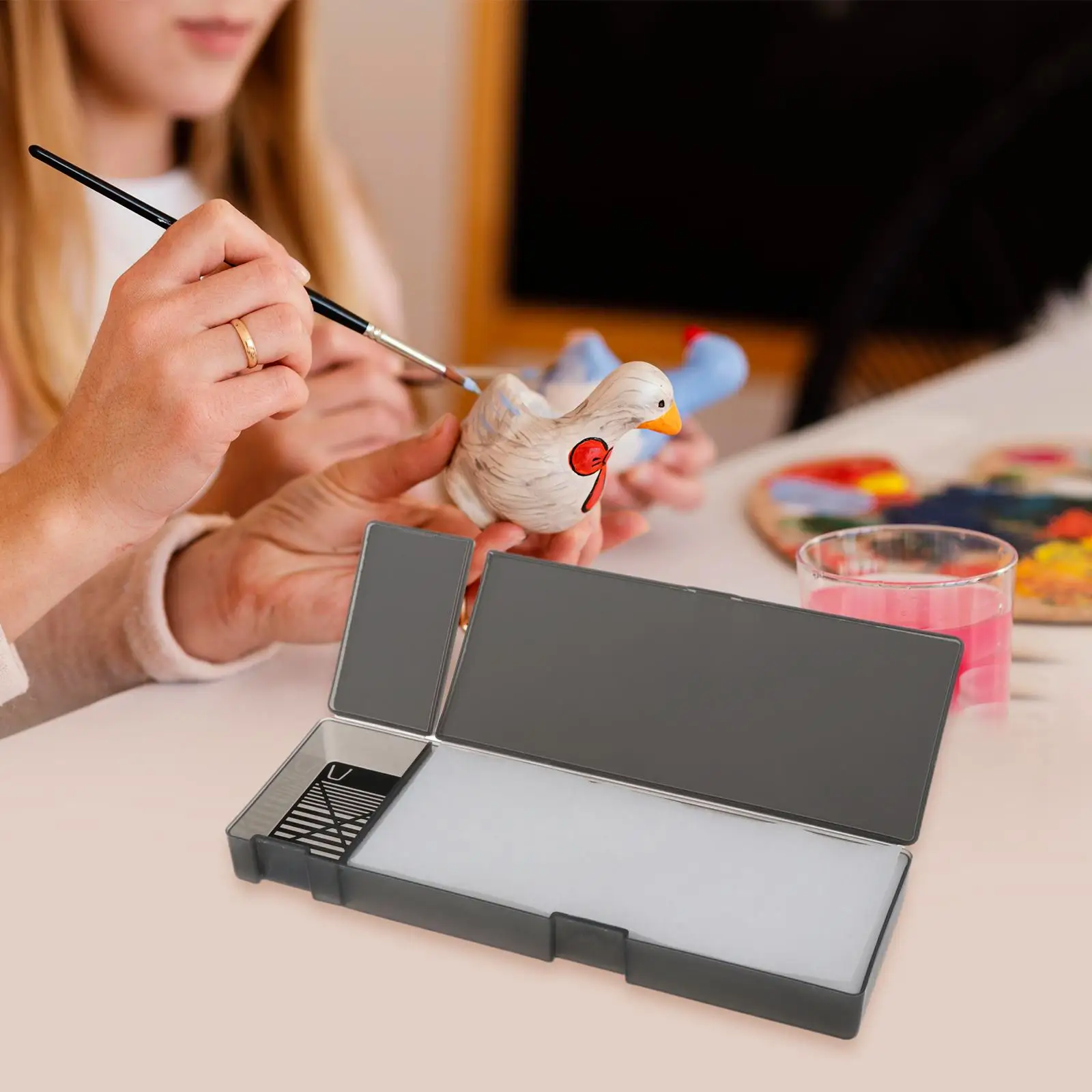 Paleta húmeda, esponjas de paleta húmeda, 8,27 pulgadas x 2,76 pulgadas x 0,98 pulgadas, modelo para colorear, bandeja húmeda, paleta para pintura modelo, pintura artística en miniatura