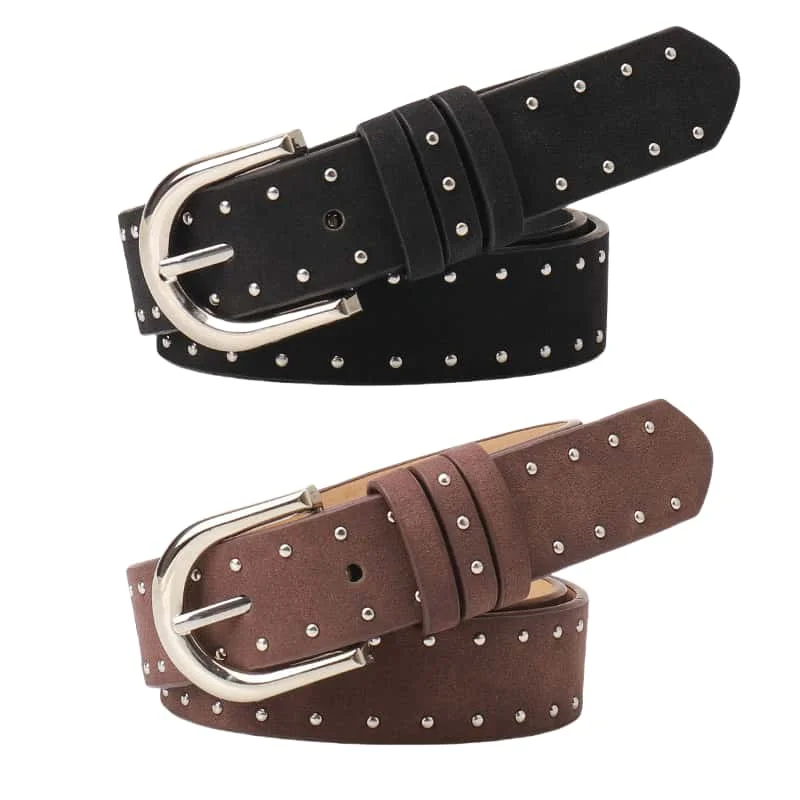 

Готический ретро женский ремень в стиле панк с заклепками, черный замшевый ремень из искусственной кожи с пряжкой, модный повседневный джинсовый ремень, аксессуары для платья, пояс