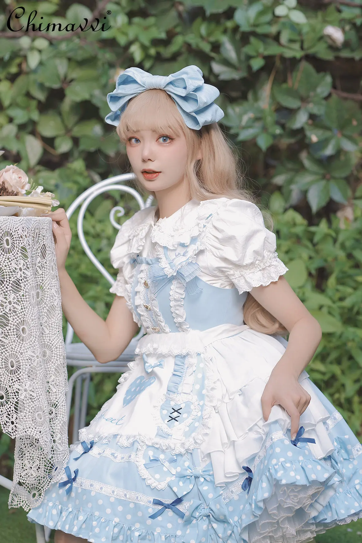 

Sky Blue Sweet Summer Lolita Dresses Women's 2023 Spring New Ruffled Wide Camisole Bow Decoration A- Line Short Sling Dress