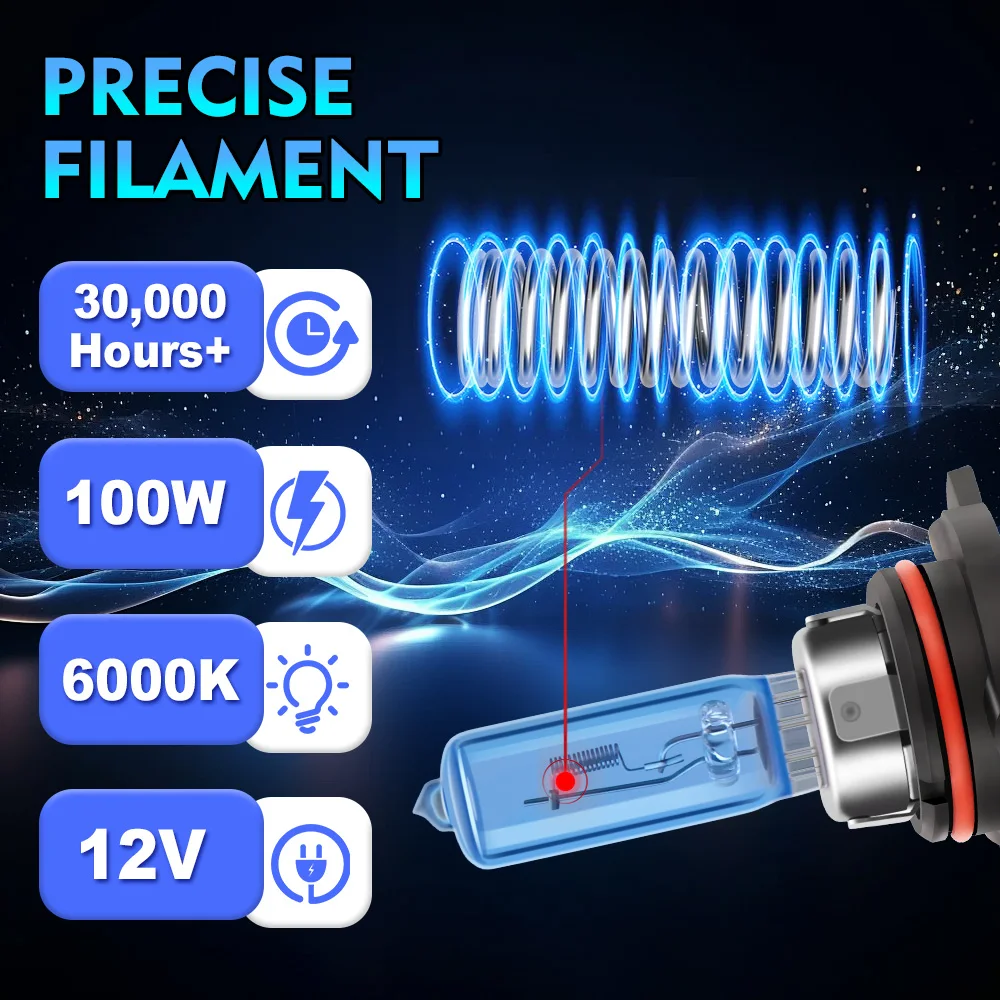 2 peças 26000lm luzes halógenas 100w h1 h4 h7 h9 h11 9005 hb3 9006 hb4 9007 9012 lâmpadas halógenas automáticas 6000k 12v lâmpadas de carro