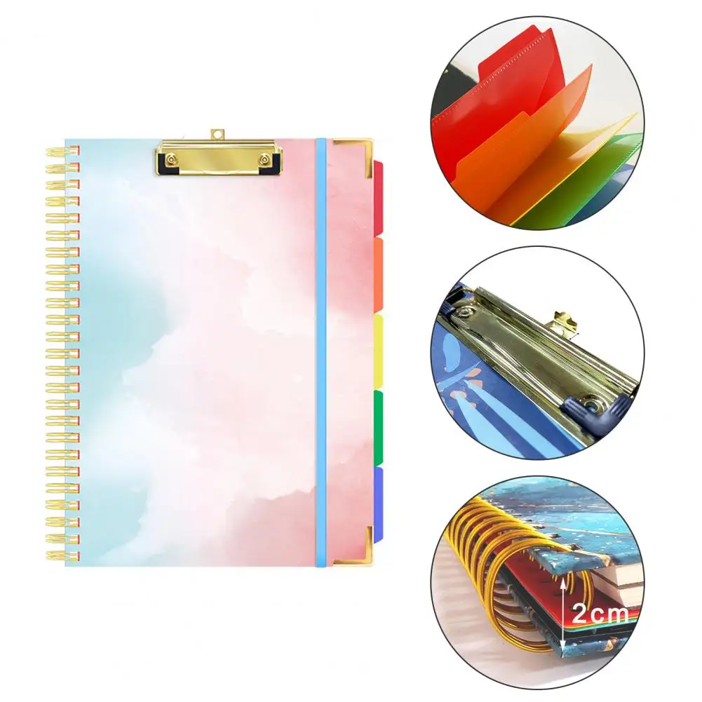 Clipboard Folio with Side Pockets Colorful Label Index Spiral Document File Folder with Clipboard Folio Organize Store Present