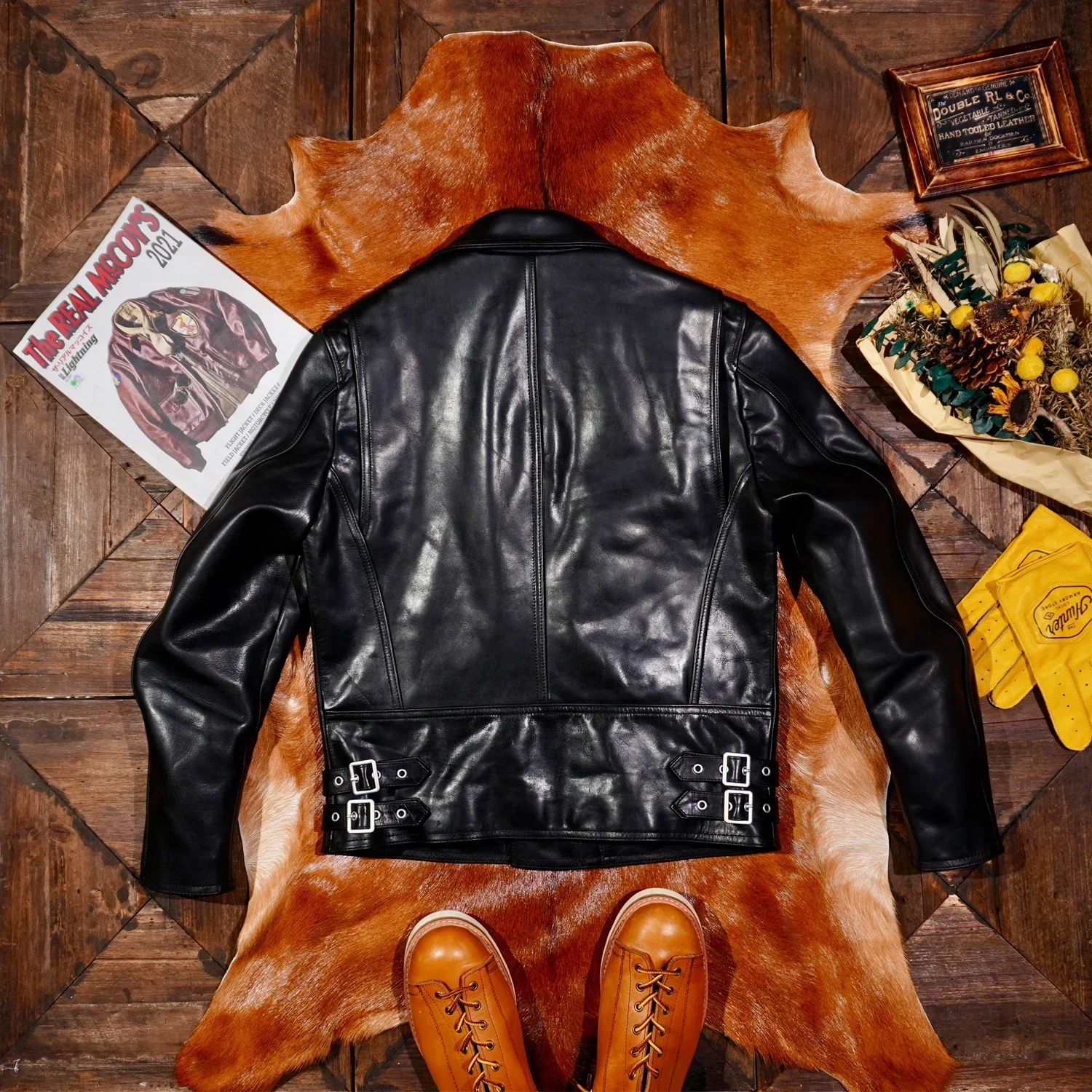 Tailor Brando Heavy 1.5mm Batik Horsehide Classic 6*13 Men's Short Retro Double Rider Genuine Leather Jacket