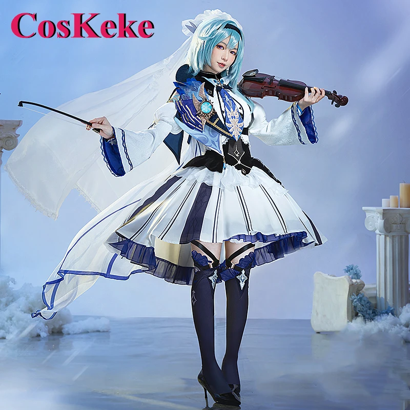 CosKeKe Eula Cosplay Costume Hot Game Genshin Impact Requiem Of World Snow Gorgeous Formal Dress Women Party Role Play Clothing