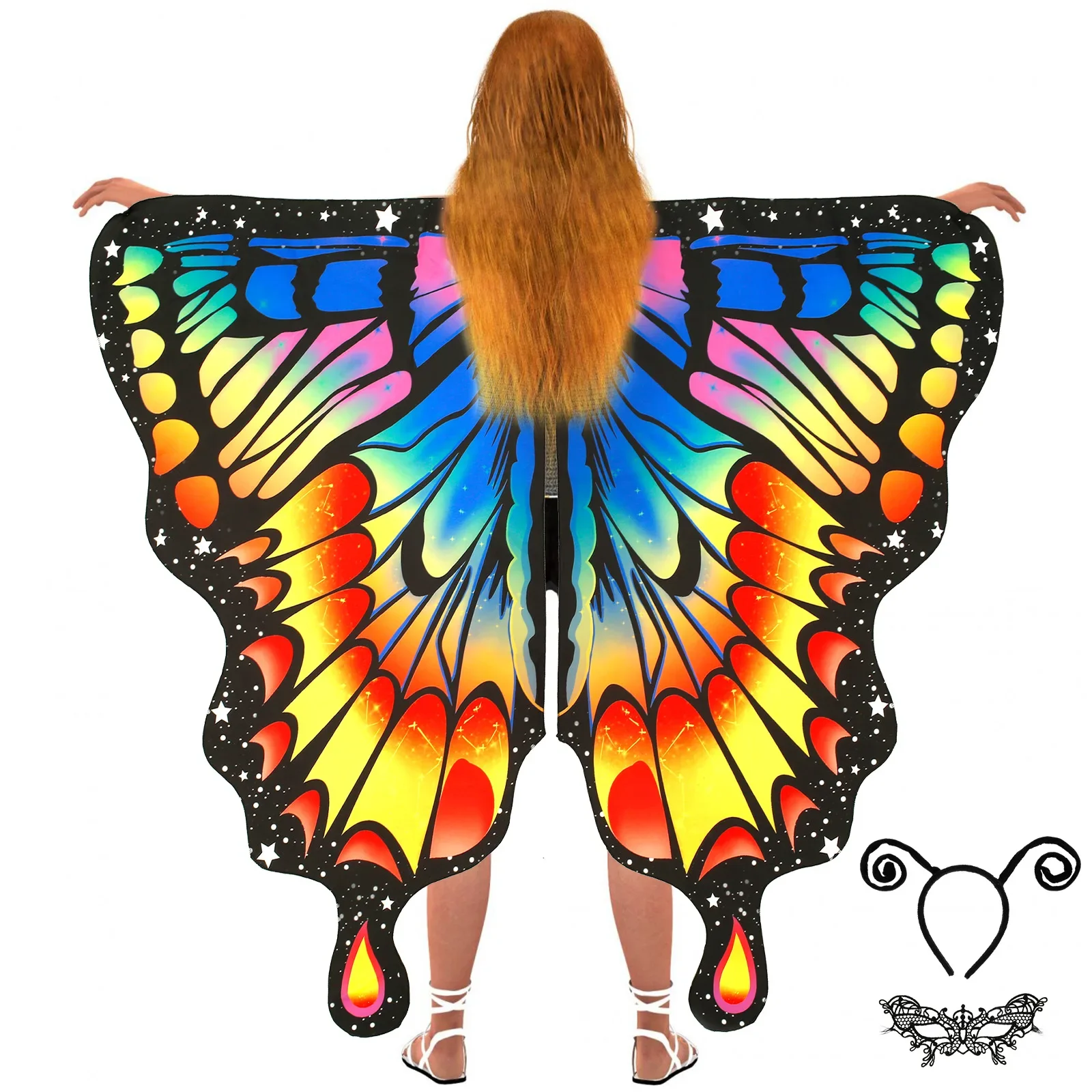 Butterfly Wings Colorful Butterfly Shawl for Adults Christmas Halloween Party Decoration Cosplay Costume Fairy Cape with Mask