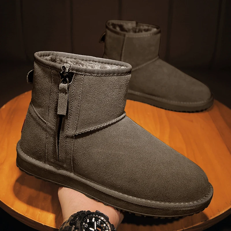 CYYTL Fur Warm Mens Winter Shoes Snow Boots Casual Leather Platform Ankle Outdoor Sport Hiking Luxury Designer Cowboy Sneakers