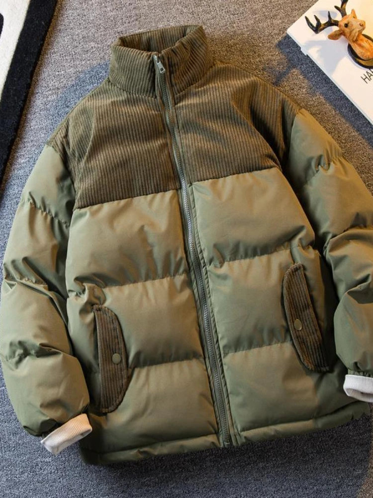 Giubbotti Bomber invernali in velluto a coste da uomo in pile addensato giacca college corta in cotone capispalla caldi allentati top Casual Vintage americani