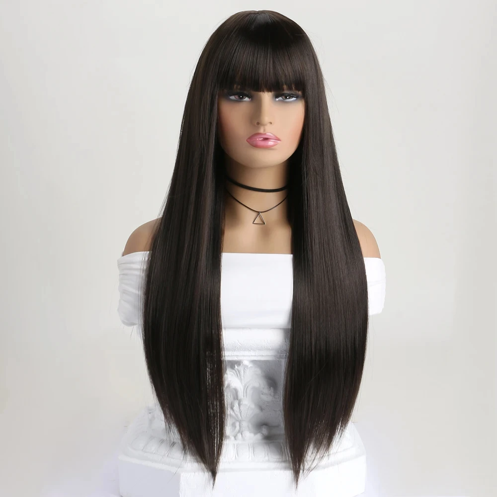 Meistverkaufte 26-Zoll-Synthetikperücke für langes glattes Haar für Halloween-Cosplay, Alltagsperücke, hitzebeständiges Haaraccessoire. – Detail 2