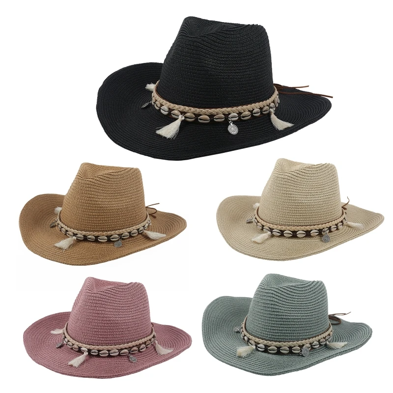 Sombrero paja ancha para mujer Simplicity, con cordón, para Dropship