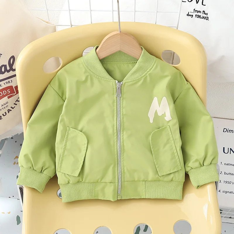 2024 Baby Letter Jacket Boys Fashion Casual Coat Spring Autumn New Female Long Sleeve Solid Color Zipper Cute Clothes 12M-6 Year