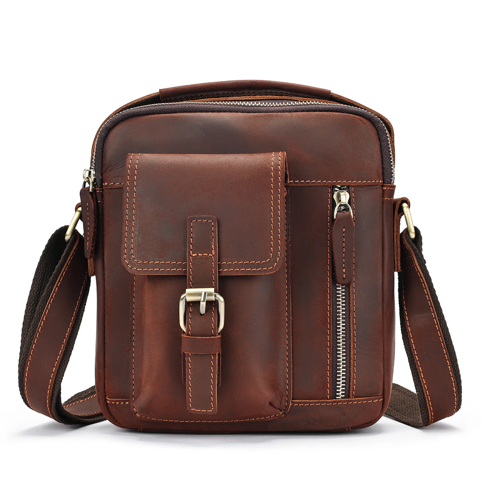 Men's Pull-Up Leather Crossbody Bag Vintage Distressed Messenger for Casual & Business (Shoulder Carry Convertible)