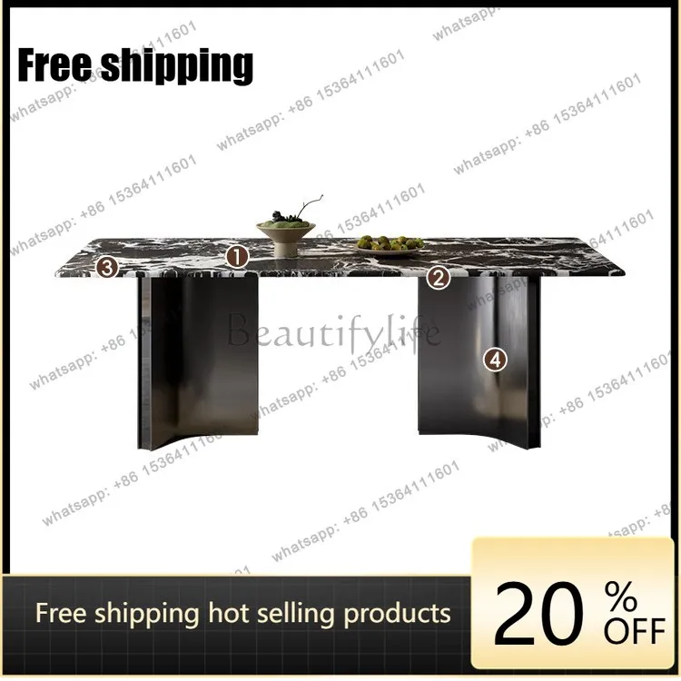YJ Natural Luxury Stone Dining Table Black Rose Rectangle Premium Italian Light Luxury Household Rice
