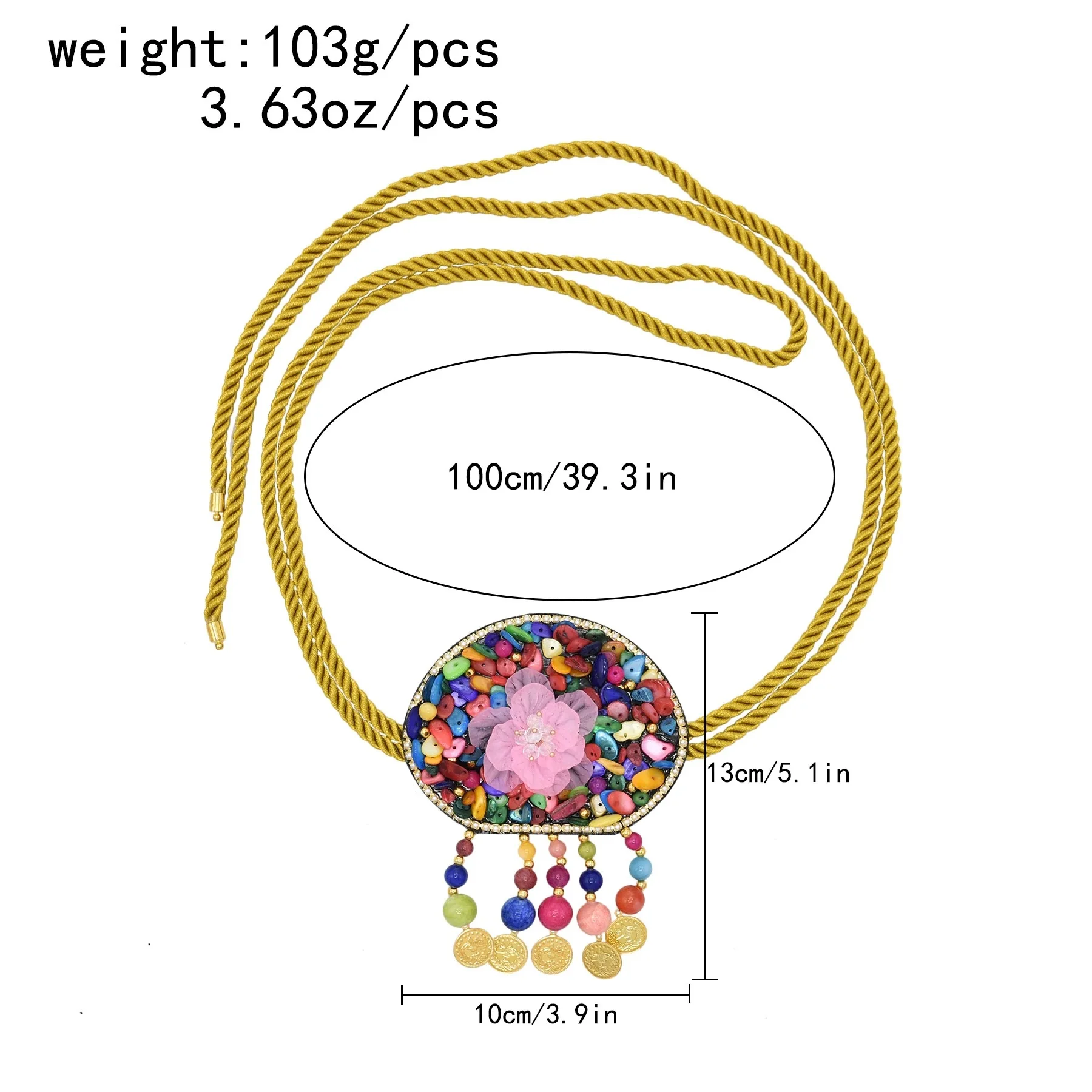 Ethnic Style Handmade Belt Natural Stone Flower Belt Weave Rope Colorful Bead Coins Tassel Waist Chain Jewelry Female Accessory image 6