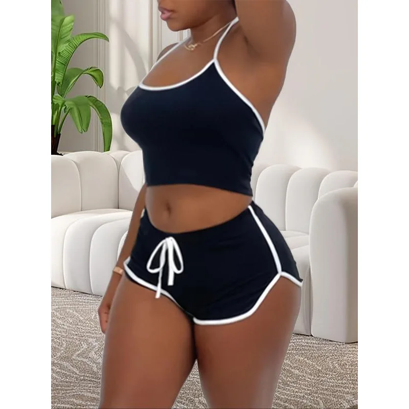 

Christmas Themed Halter Neck Fashion Set Women's Summer Outfit Crossbody Neck Hanging Design No Brand Registered Trademark