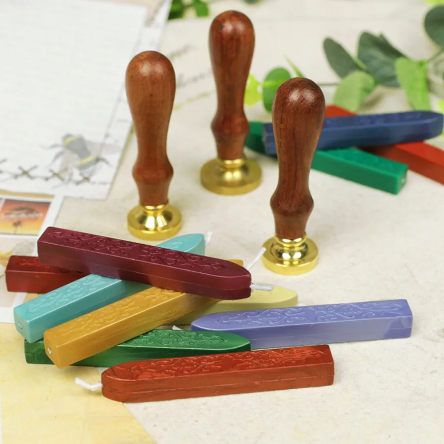 

5pcs/bag Sealing Wax Sticks with Wicks Antique Fire Manuscript Sealing Wax for Wax Seal Stamp Envelope Wedding Invitations