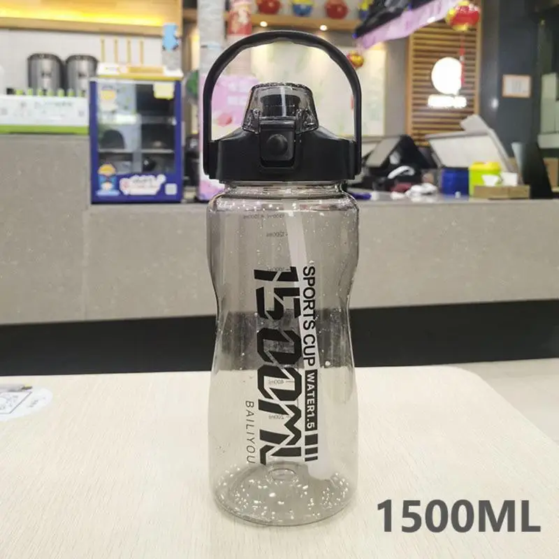 1500-3800ml Sports Water Bottle Portable Straw Water Bottle Space Cup Outdoor Anti-fall Oversized Plastic Water Cup