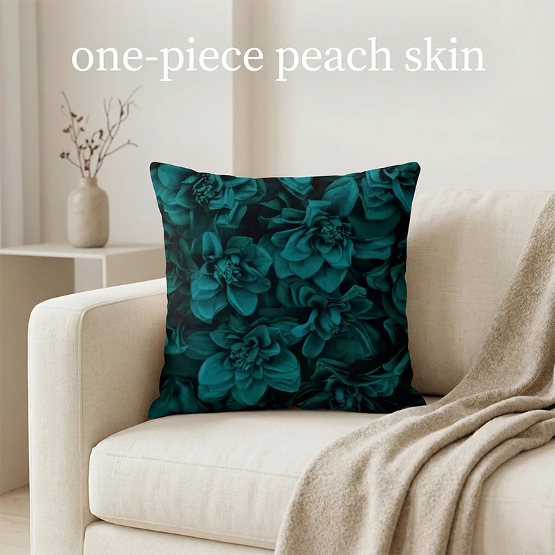 

Teal Emerald Green Tropical Leaf Floral Cushion Cover Peach Skin Botanical Throw Pillowcase Sofa Living Room Decor Pillow Case
