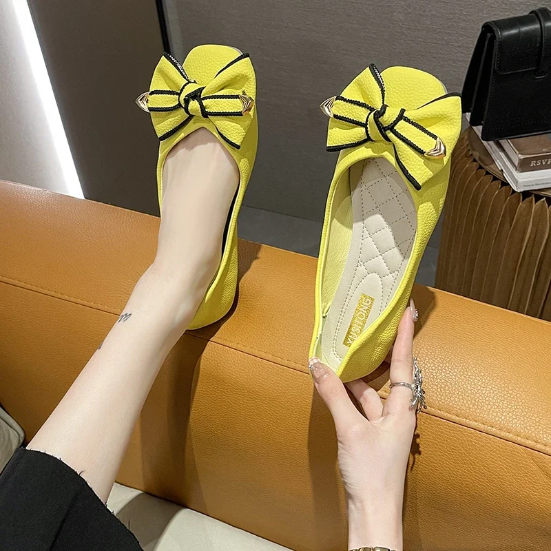 Western-style Green Bow Shoes Women\'s 2023 Spring and Autumn New Soft Bottom Comfortable All-match Shoes Loafers Women DRESS